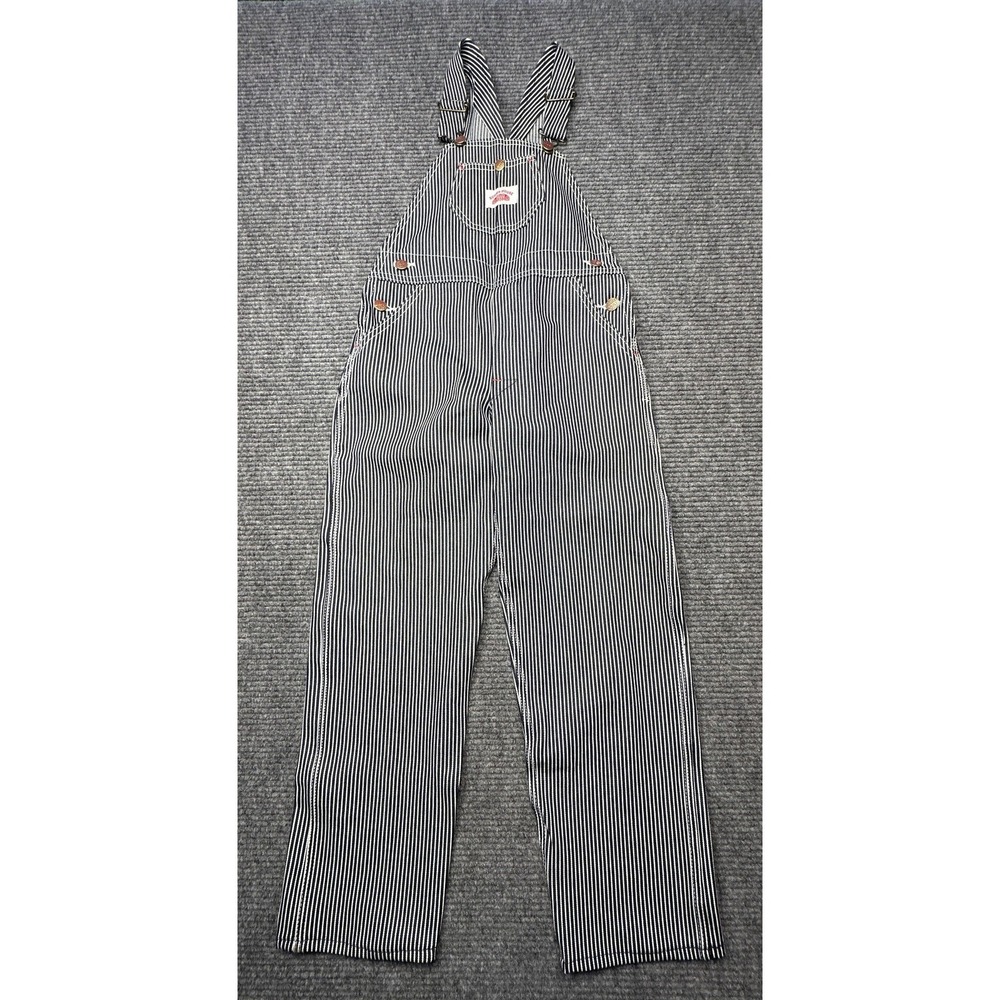 Round House Overalls Kids 10 Blue White Striped Denim Bib Pockets Made USA Train